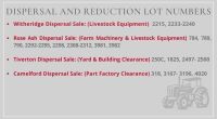 DISPERSAL & REDUCTION LOT NUMBERS