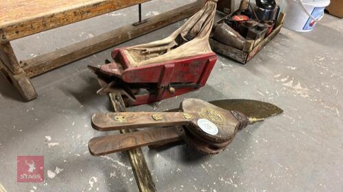 SET OF BELLOWS, HAY KNIFE & SEED FIDDLE