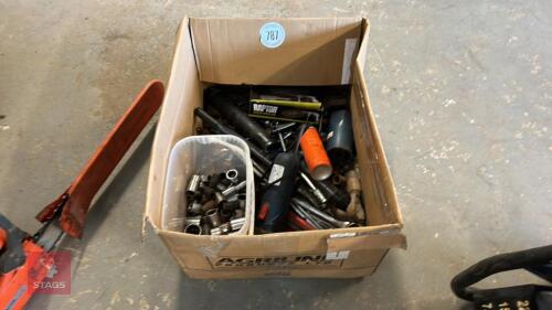 BOX OF TOOLS AND SOCKETS