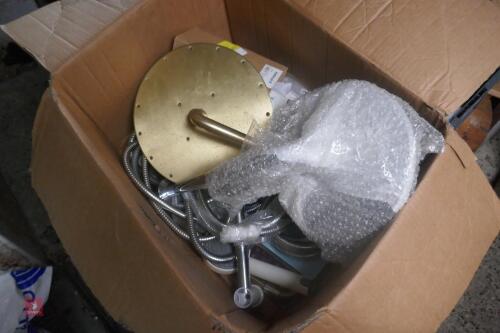 BOX OF SHOWER HEADS AND PIPES