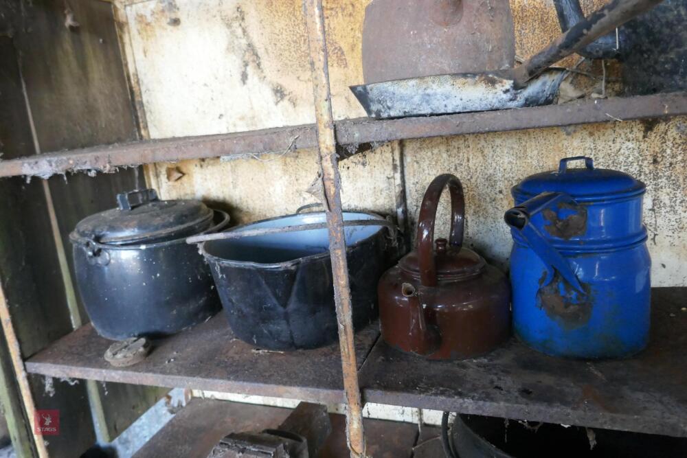 2 ENAMEL POTS & 2 ENAMEL KETTLES