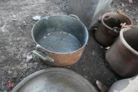 4 BRASS POTS, BRASS CAN & BRASS LID - 4