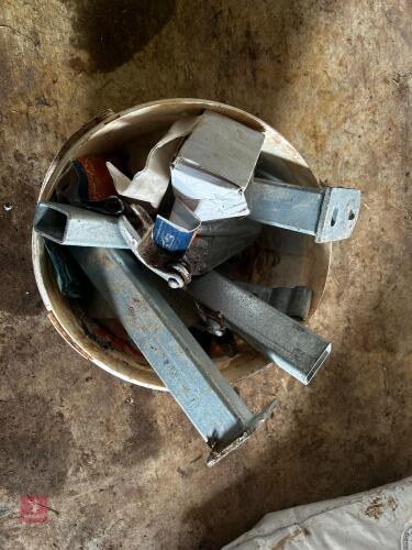 BUCKET OF NUTS, BOLTS, METAL CLIPS