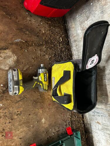 RYOBI DRILL, BATTERY & BAG