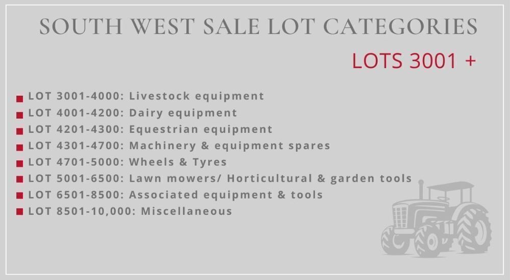 SOUTH WEST SALE LOT CATEGORIES