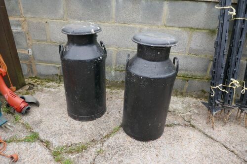 2 BLACK PAINTED ALUMINIUM MILK CHURNS