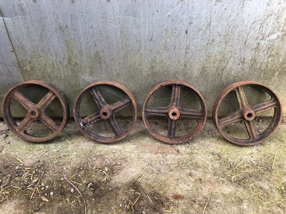 4 X 13'' DIAMETER CAST IRON WHEELS