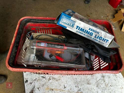 BASKET OF CAR TOOLS/ ACCESSORIES