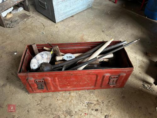 TOOL BOX OF HAMMERS/CHISELS/PUNCHES ETC