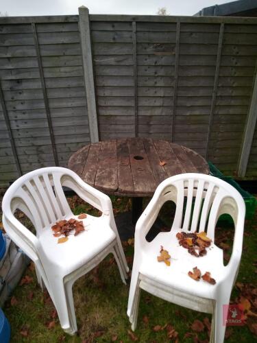 6 CHAIRS AND A CABLE REEL GARDEN TABLE