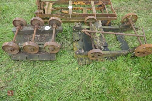 5 CAST WHEELS/AXLES ON FRAMES