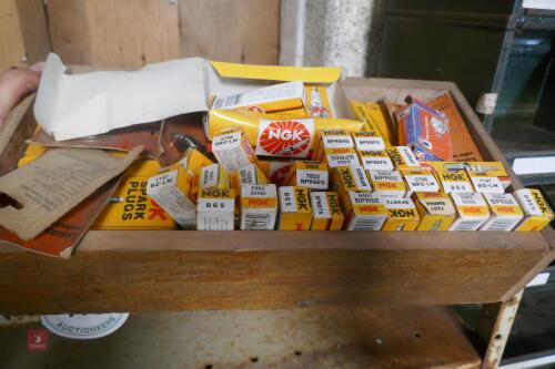 WOODEN BOX OF NGK SPARK PLUGS