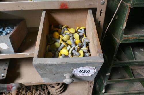 WOODEN BOX OF PLASTIC CAPPED BOLTS