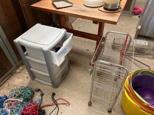 PLASTIC DRAWS AND METAL TROLLEY