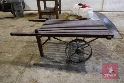 WOODEN HAND CART ON IRON WHEELS