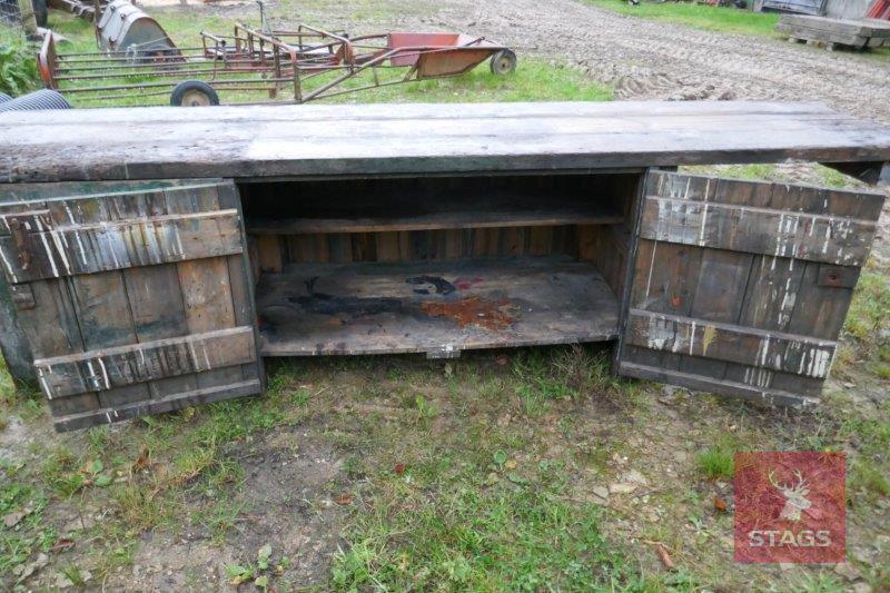 LARGE WOODEN WORK BENCH WITH CUPBOARD