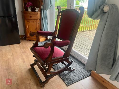 EDWARDIAN RED APHOLSTERED ROCKING CHAIR