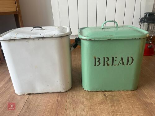 2 ENAMEL BREAD BINS