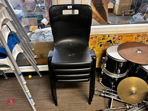 4 STACKABLE BLACK PLASTIC CHAIRS