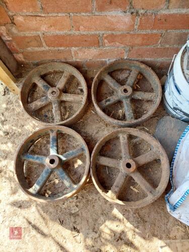 FOUR MATCHING IRON SHEPHERD'S HUT WHEELS