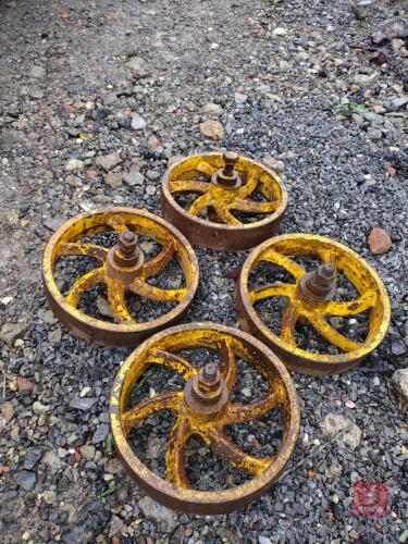 4 VINTAGE CAST IRON WHEELS