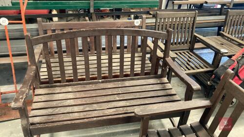 2 WOODEN BENCHES AND CHAIR