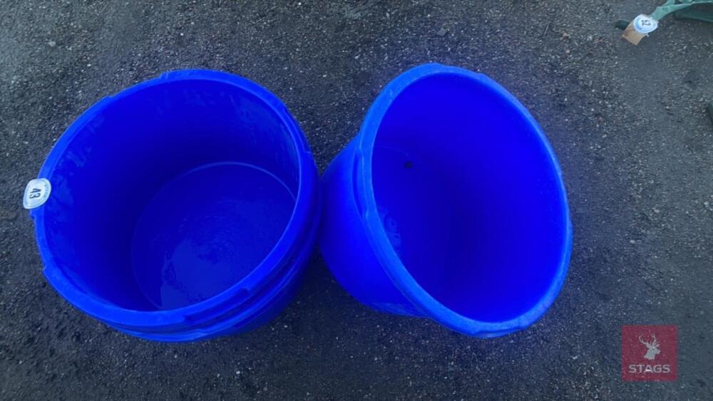 5 BLUE PLASTIC FEED CONTAINERS
