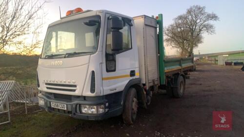 2009 IVECO EUROCARGO 75E16 TIPPER LORRY CU58 CGO - 190,618 km - MOT To 31/05/2022 - Tool Box Area - Winch - Flatbed Is Approx 11' x 8' - All items must be collected from the sale site within 2 weeks of the sale closing otherwise items will be disposed off