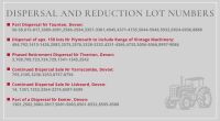 DISPERSAL & REDUCTION LOT NUMBERS