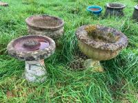 BIRD BATH & 2 ORNATE PLANTERS - 2