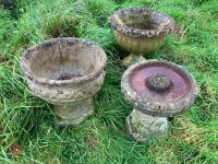 BIRD BATH & 2 ORNATE PLANTERS - 10