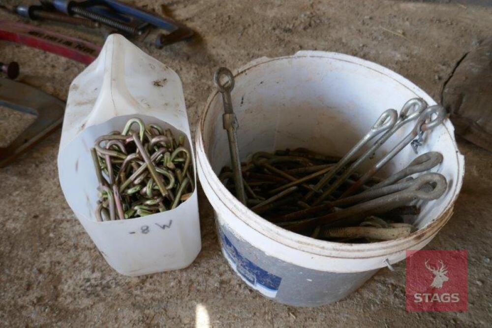 LARGE BUCKET OF J BOLTS & EYE BOLTS