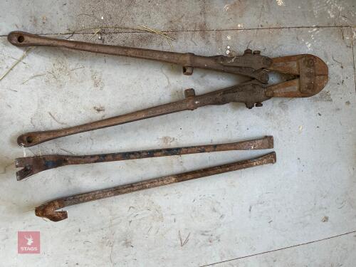 BOLT CUTTER & 2 CROW BARS