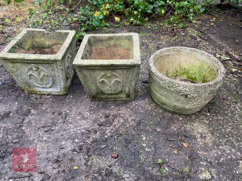 3 CONCRETE GARDEN PLANTERS