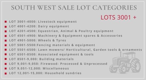 SOUTH WEST SALE LOT CATEGORIES