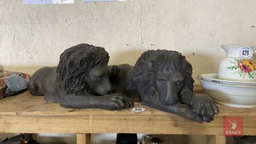 PAIR BRONZE EFFECT LIONS