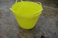 3 YELLOW PLASTIC FEED BUCKETS - 2