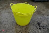 3 YELLOW PLASTIC FEED BUCKETS - 4