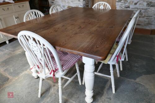 PINE KITCHEN TABLE & 6 MATCHING CHAIRS