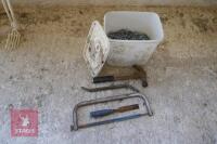 TUB OF STAPLES & HAND TOOLS