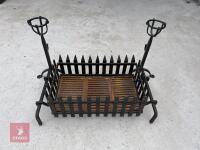 ANTIQUE FIRE BASKET WITH DOGS & GRATE - 2