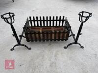 ANTIQUE FIRE BASKET WITH DOGS & GRATE - 3