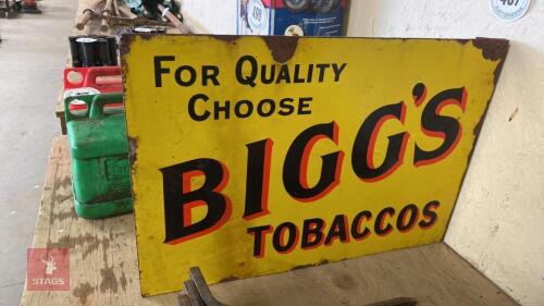BIGGS TOBACCO ENAMEL DOUBLE SIDED SIGN