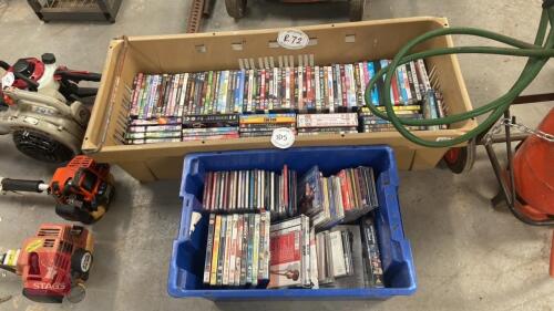 BOX OF DVDS/CDS