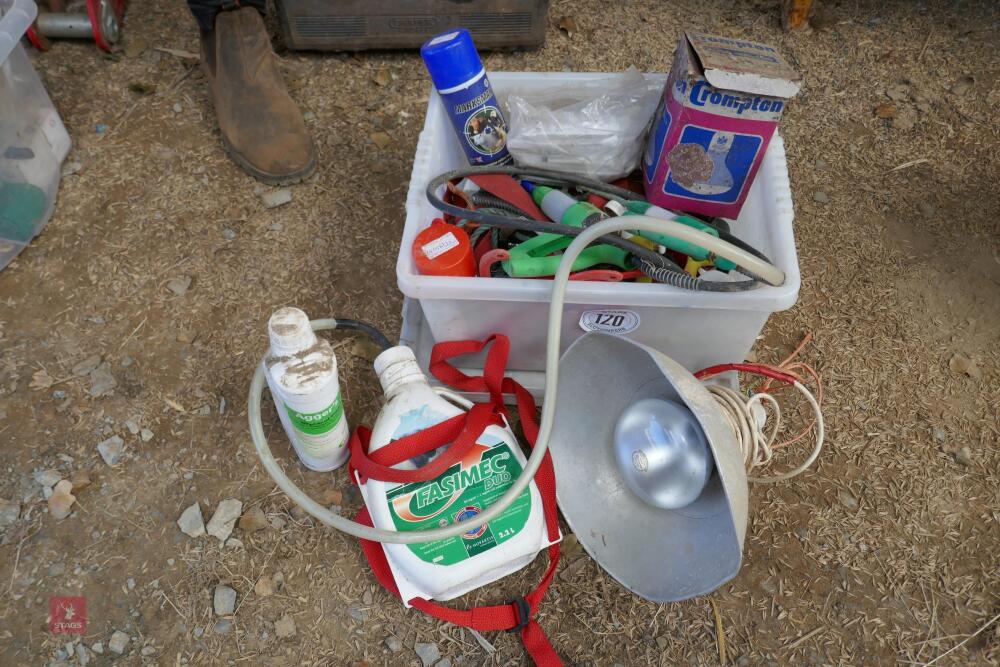 BOX OF SHEEP HUSBANDRY EQUIPMENT