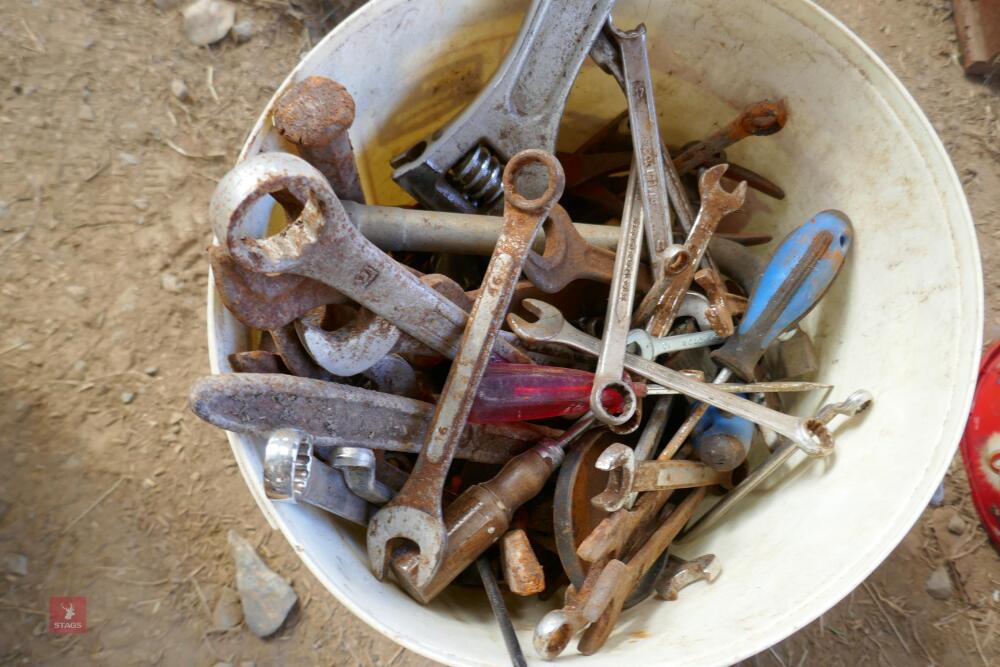 BOX OF SPANNERS, SCREW DRIVERS ETC