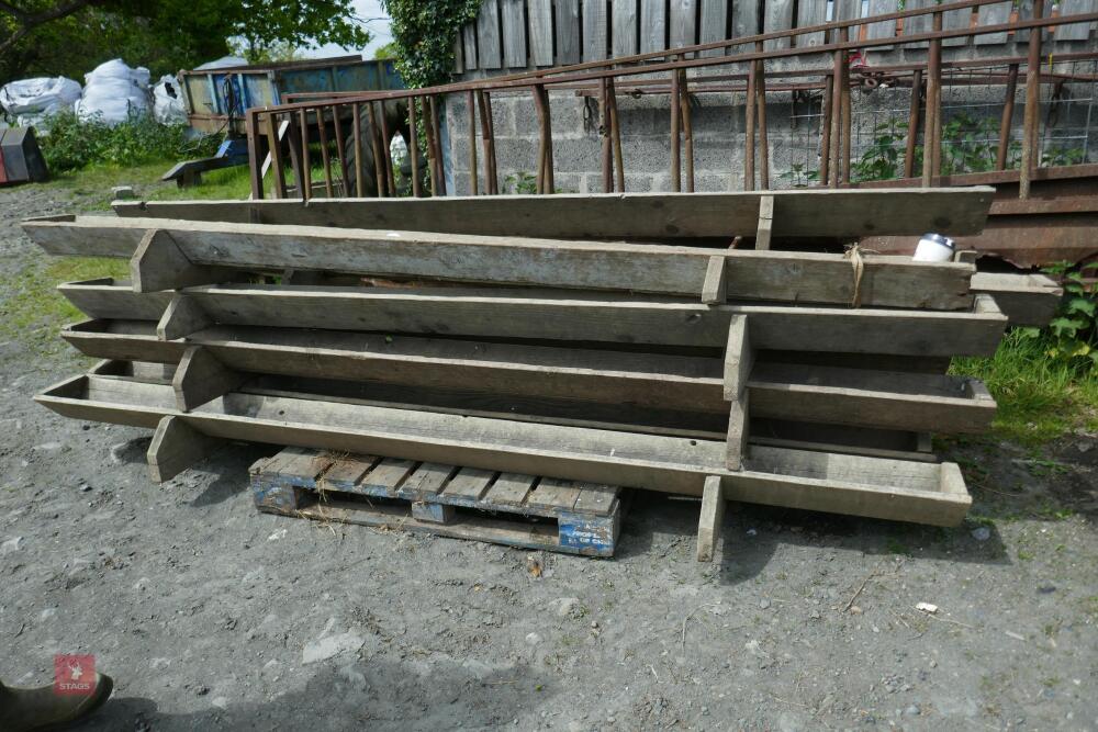 9 8FT WOODEN FEED TROUGHS