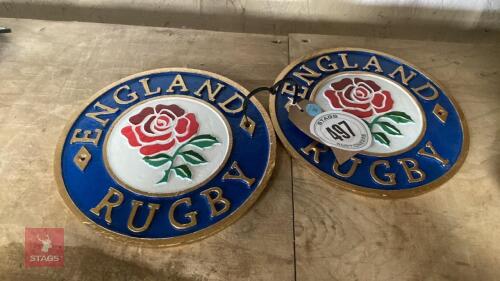 2 CAST IRON ENGLAND RUGBY SIGNS