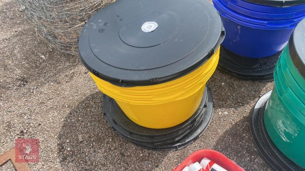 4 YELLOW TUBS WITH LIDS