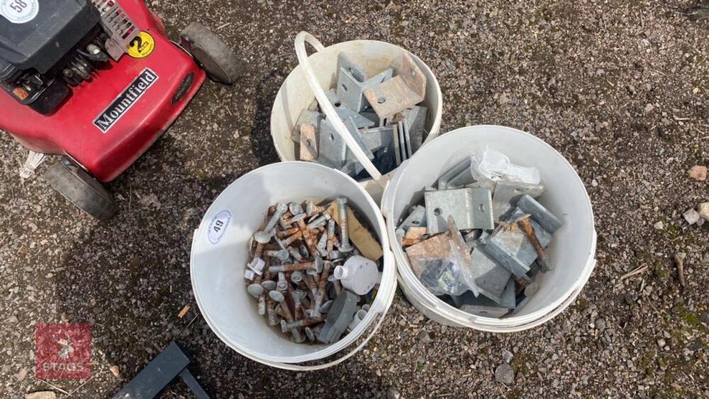 3 BUCKETS OF BRACKETS, NUTS & BOLTS